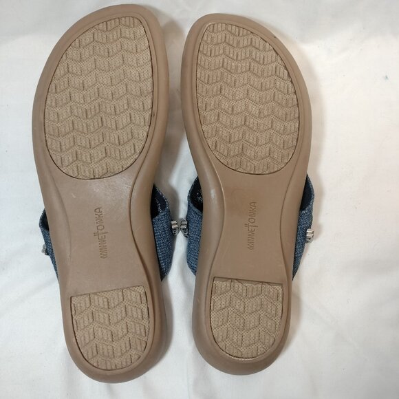 Minnetonka Sandals (Silverthorne 360) Denim & Silver NWOT - Picture 6 of 7